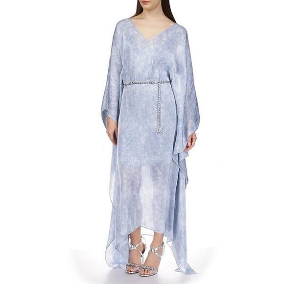 New Michael Kors V-Neck Midi Kaftan Chambray Dress Size S/M MISSING Chain Belt - Picture 1 of 16